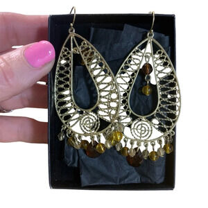 Avon Bali Bliss beaded earrings brown beads NIB bold goldtone color
